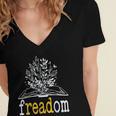 Freadom Freedom Read Banned Books Librarians Women's Jersey Short Sleeve Deep V-Neck Tshirt