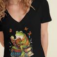 Frog & Toad Fishing Vintage Classic Book Frog Reading Book Women's Jersey Short Sleeve Deep V-Neck Tshirt Frog & Toad Fishing Vintage Classic Book Frog Reading Book Women's Jersey Short Sleeve Deep V-Neck Tshirt