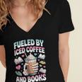 Fueled By Iced Coffee And Books Book Lover Retro Women's Jersey Short Sleeve Deep V-Neck Tshirt Fueled By Iced Coffee And Books Book Lover Retro Women's Jersey Short Sleeve Deep V-Neck Tshirt