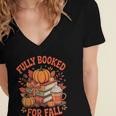 Fully Booked For Fall Books Pumpkin Autumn Thanksgiving Women's Jersey Short Sleeve Deep V-Neck Tshirt