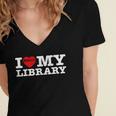 Fun I Love My Library Book Reader Bookworm Librarian Costume Women's Jersey Short Sleeve Deep V-Neck Tshirt