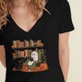 Ghost Library Reading Books Halloween Men Women Kids Women's Jersey Short Sleeve Deep V-Neck Tshirt Ghost Library Reading Books Halloween Men Women Kids Women's Jersey Short Sleeve Deep V-Neck Tshirt