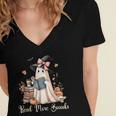 Ghost Reading Book Coquette Bow Halloween Girl Kid Teacher Women's Jersey Short Sleeve Deep V-Neck Tshirt Ghost Reading Book Coquette Bow Halloween Girl Kid Teacher Women's Jersey Short Sleeve Deep V-Neck Tshirt