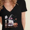 Ghost Reading Book Coquette Bow Halloween Girl Toddler Kid Women's Jersey Short Sleeve Deep V-Neck Tshirt