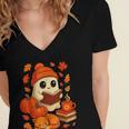 Ghost Reading Book Lovers Autumn Fall Halloween Women's Jersey Short Sleeve Deep V-Neck Tshirt Ghost Reading Book Lovers Autumn Fall Halloween Women's Jersey Short Sleeve Deep V-Neck Tshirt