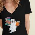 Ghost Reading Books Halloween Library Women's Jersey Short Sleeve Deep V-Neck Tshirt