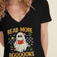 Ghost Reading Books Teacher Student Halloween Read More Book Women's Jersey Short Sleeve Deep V-Neck Tshirt