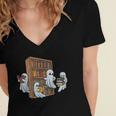 Ghosts Reading Books Teacher Halloween Librarian Book Lover Women's Jersey Short Sleeve Deep V-Neck Tshirt