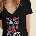 This Girl Loves Books And Gnomes Gardener Dwarf Garden Gnome Women's Jersey Short Sleeve Deep V-Neck Tshirt
