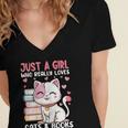 Girl Who Loves Cats And Books Cute Women's Jersey Short Sleeve Deep V-Neck Tshirt Girl Who Loves Cats And Books Cute Women's Jersey Short Sleeve Deep V-Neck Tshirt