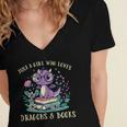 Girls Loves Dragon Books Fantasy Girls Kids Toddler Women Women's Jersey Short Sleeve Deep V-Neck Tshirt Girls Loves Dragon Books Fantasy Girls Kids Toddler Women Women's Jersey Short Sleeve Deep V-Neck Tshirt