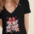 Girly Coquette Gingerbread Books And Hot Cocoa Cozy Season Women's Jersey Short Sleeve Deep V-Neck Tshirt Girly Coquette Gingerbread Books And Hot Cocoa Cozy Season Women's Jersey Short Sleeve Deep V-Neck Tshirt
