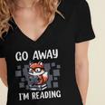 Go Away I'm Reading Book Reader Cute Fox Librarians Women's Jersey Short Sleeve Deep V-Neck Tshirt