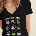 God Says I Am Cat Book Lover Christian Cute Jesus Girls Kids Women's Jersey Short Sleeve Deep V-Neck Tshirt