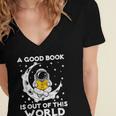 Good Book Is Out Of This World Astronaut Moon Space Reading Women's Jersey Short Sleeve Deep V-Neck Tshirt Good Book Is Out Of This World Astronaut Moon Space Reading Women's Jersey Short Sleeve Deep V-Neck Tshirt