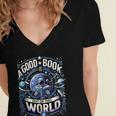 A Good Book Is Out Of This World Shirt Astronaut Reading Women's Jersey Short Sleeve Deep V-Neck Tshirt