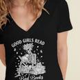 Good Girls Read Bad Books Skeleton Reading Book Halloween Women's Jersey Short Sleeve Deep V-Neck Tshirt Good Girls Read Bad Books Skeleton Reading Book Halloween Women's Jersey Short Sleeve Deep V-Neck Tshirt
