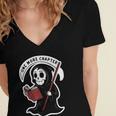 Grim Reaper Bookworm Cute Book Reading Halloween Women's Jersey Short Sleeve Deep V-Neck Tshirt Grim Reaper Bookworm Cute Book Reading Halloween Women's Jersey Short Sleeve Deep V-Neck Tshirt