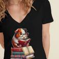 Guinea Pig Reading Books Matching Bookworm Readers Librarian Women's Jersey Short Sleeve Deep V-Neck Tshirt
