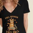 Halloween Fully Booked This Fall Book Ginger Cat Reading Women's Jersey Short Sleeve Deep V-Neck Tshirt