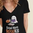 Halloween Teacher Women Cute Reading Ghost Read More Books Women's Jersey Short Sleeve Deep V-Neck Tshirt Halloween Teacher Women Cute Reading Ghost Read More Books Women's Jersey Short Sleeve Deep V-Neck Tshirt