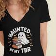 Haunted By My TBR Cute Ghost Book Reading Teacher Halloween Women's Jersey Short Sleeve Deep V-Neck Tshirt Haunted By My TBR Cute Ghost Book Reading Teacher Halloween Women's Jersey Short Sleeve Deep V-Neck Tshirt