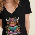 Highland Cow Book Floral Bookworm Women's Jersey Short Sleeve Deep V-Neck Tshirt Highland Cow Book Floral Bookworm Women's Jersey Short Sleeve Deep V-Neck Tshirt