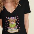 Highland Cow Reading Book Floral Bookworm Women's Jersey Short Sleeve Deep V-Neck Tshirt Highland Cow Reading Book Floral Bookworm Women's Jersey Short Sleeve Deep V-Neck Tshirt