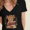 Highland Cow Reading Book Graphic Cow With Book Floral Women's Jersey Short Sleeve Deep V-Neck Tshirt Highland Cow Reading Book Graphic Cow With Book Floral Women's Jersey Short Sleeve Deep V-Neck Tshirt