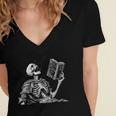 Hilarious Skeleton Holding a Book And Laughing Gothic Women's Jersey Short Sleeve Deep V-Neck Tshirt Hilarious Skeleton Holding a Book And Laughing Gothic Women's Jersey Short Sleeve Deep V-Neck Tshirt