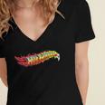 Hot Wheels Comic Book Fire Logo Women's Jersey Short Sleeve Deep V-Neck Tshirt Hot Wheels Comic Book Fire Logo Women's Jersey Short Sleeve Deep V-Neck Tshirt
