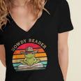 Howdy Reader Frog Reading Book Vintage Women's Jersey Short Sleeve Deep V-Neck Tshirt