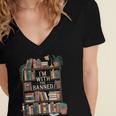 I'm With The Banned Books Reading Women's Jersey Short Sleeve Deep V-Neck Tshirt