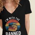 I'm With The Banned Stack Of Books Vintage Sunset Retro Women's Jersey Short Sleeve Deep V-Neck Tshirt I'm With The Banned Stack Of Books Vintage Sunset Retro Women's Jersey Short Sleeve Deep V-Neck Tshirt