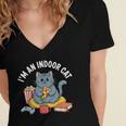 I'm An Indoor Cat Introvert Pizza Popcorn Book Gamer Cat Women's Jersey Short Sleeve Deep V-Neck Tshirt I'm An Indoor Cat Introvert Pizza Popcorn Book Gamer Cat Women's Jersey Short Sleeve Deep V-Neck Tshirt