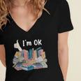 I'm OK Books Pile Books Stack Bibliophile Bookisk Women's Jersey Short Sleeve Deep V-Neck Tshirt