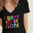 Introvert I Want To Be Alone Retro Wavy Women's Jersey Short Sleeve Deep V-Neck Tshirt