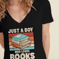 Just A Boy Who Loves Books Reading Bookworm Boys Kids Women's Jersey Short Sleeve Deep V-Neck Tshirt