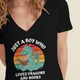 Just A Boy Who Loves Dragons And Books Kids Toddler Baby 5T Women's Jersey Short Sleeve Deep V-Neck Tshirt