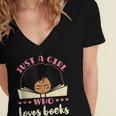 Just a Girl Who Loves Books African American Book Nerd Lover Women's Jersey Short Sleeve Deep V-Neck Tshirt