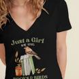 Just a Girl Who Loves Books And Birds Book Reading Bird Love Women's Jersey Short Sleeve Deep V-Neck Tshirt Just a Girl Who Loves Books And Birds Book Reading Bird Love Women's Jersey Short Sleeve Deep V-Neck Tshirt