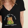 Just a Girl Who Loves Books And Capybaras Women's Jersey Short Sleeve Deep V-Neck Tshirt