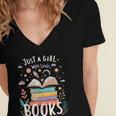 Just a Girl Who Loves Books Cute Book Lover Bookworm Women's Jersey Short Sleeve Deep V-Neck Tshirt