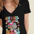 Just A Girl Who Loves Books Reading Cute Bookworm Girls Kids Women's Jersey Short Sleeve Deep V-Neck Tshirt