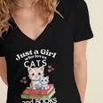 Just A Girl That Loves Cats And Books Cute Cat & Bookwork Women's Jersey Short Sleeve Deep V-Neck Tshirt