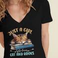 Just a Girl Who Loves Cats And Books Kitties Pet Art Lover Women's Jersey Short Sleeve Deep V-Neck Tshirt
