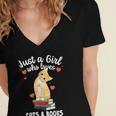 Just a Girl Who Loves Cats And Books Reading Cat & Bookworm Women's Jersey Short Sleeve Deep V-Neck Tshirt Just a Girl Who Loves Cats And Books Reading Cat & Bookworm Women's Jersey Short Sleeve Deep V-Neck Tshirt
