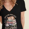 Just A Girl Who Loves Cats And Books Reading Librarian Women's Jersey Short Sleeve Deep V-Neck Tshirt Just A Girl Who Loves Cats And Books Reading Librarian Women's Jersey Short Sleeve Deep V-Neck Tshirt