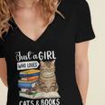 Just a Girl Who Loves Cats And Books Women's Jersey Short Sleeve Deep V-Neck Tshirt Just a Girl Who Loves Cats And Books Women's Jersey Short Sleeve Deep V-Neck Tshirt