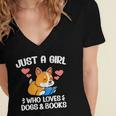 Just A Girl Who Loves Dogs And Books Reading Dog Puppy Lover Women's Jersey Short Sleeve Deep V-Neck Tshirt